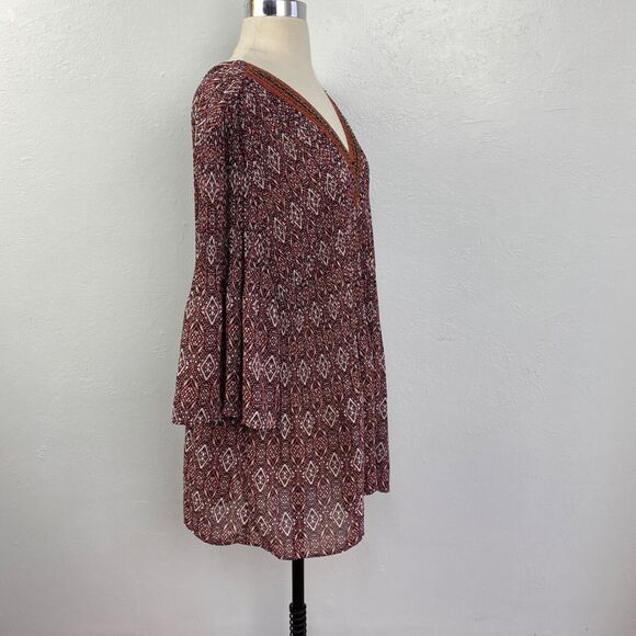 Catherines Womens Tunic Blouse 14/16 0X Boho Pleated Beaded 3/4 Bell Sleeves - Picture 8 of 10